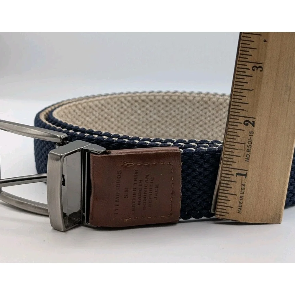 Tommy Bahama Stretch Belt Reversible Blue Tan Size S/M 1.5